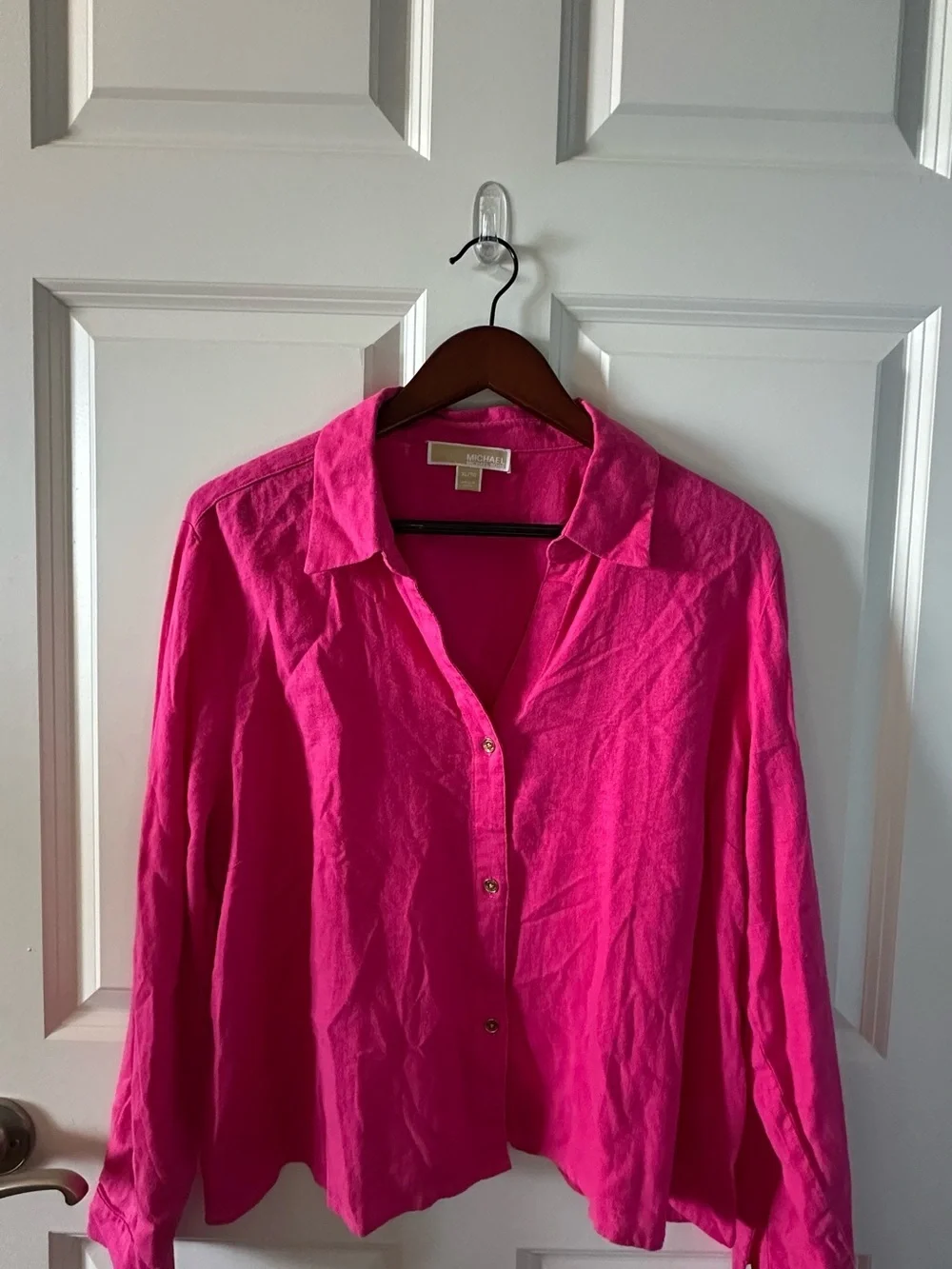 Michael Kors Pink Linen Blend Button Front Shirt Coastal Resort Womens